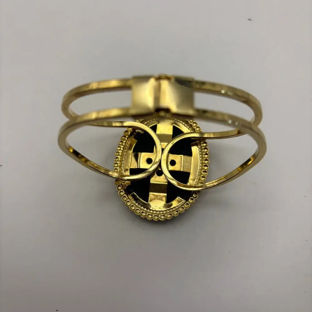 Blue  Faux Stone and Gold Cuff Bracelet
